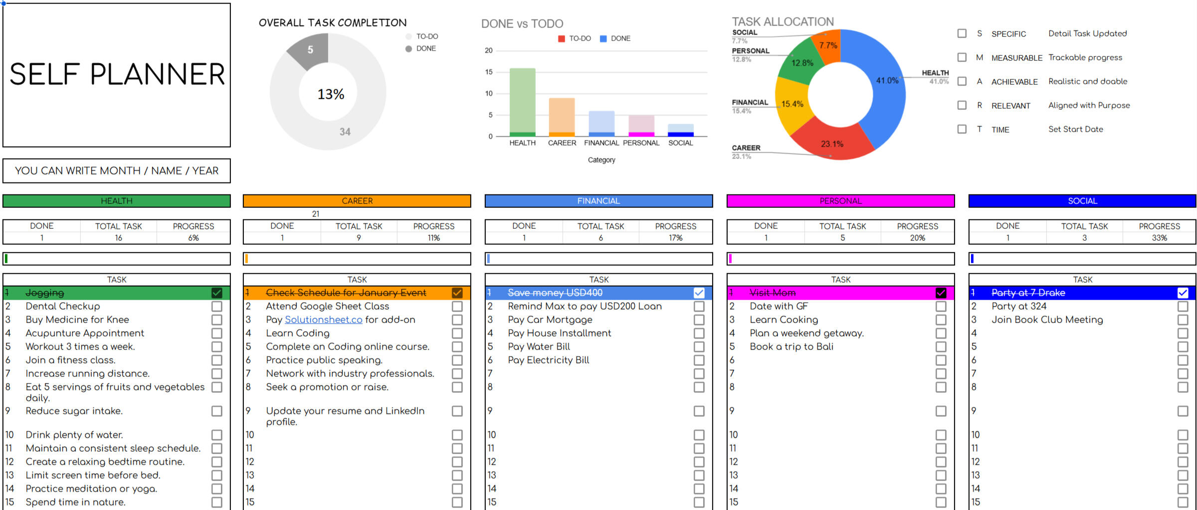 Daily Self Planner Template
